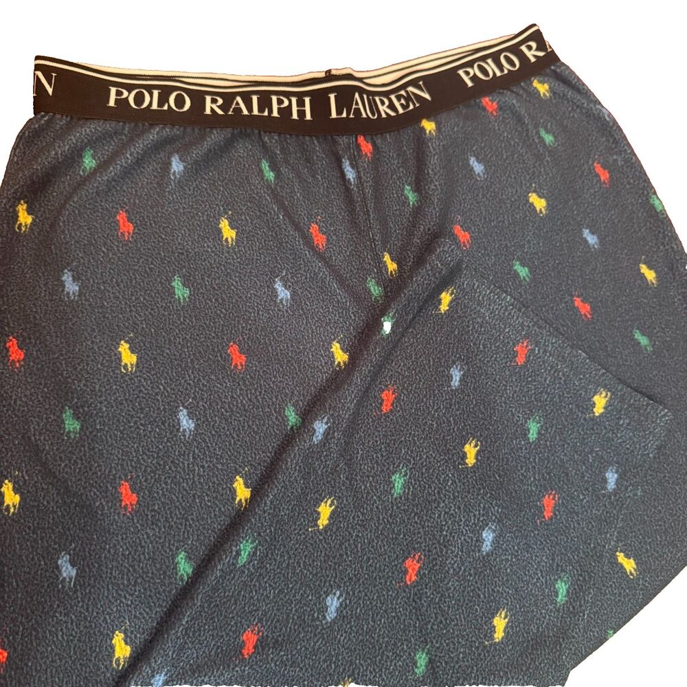 Polo Ralph Lauren Boys Pajama Pants Navy Pony Print Flame Resistant Large 12-13